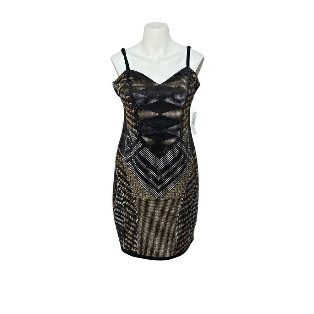 Bisou Bisou Michelle Bohbot NWT black gold and silver rhinestone studded bodycon